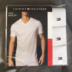 Tommy Hilfiger V-Neck T-Shirt, 3 Pack, White, Medium